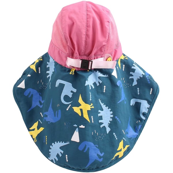 Solhatt för nackskydd på barn, fiskarmössa med bred brätte, justerbar cap Upf 50+, cap omkrets 52-56 Cm (rosa + mörkblå)