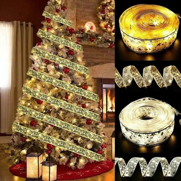 Glitter julgransband LED-ljusgirlang för julgransdekorationer - (varmt ljus) längd: 1 m
