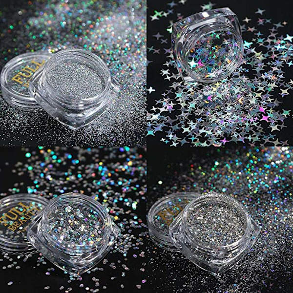 Nagelglitter, Nail Art Glitter 8 lådor Glitterpulver, Nagelglitterpulver Set, Nagelpulver för Nail Art och Nageldesign MODOU