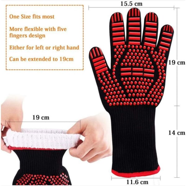 Ugnshandske, värmebeständig handske, BBQ-handske, 800 ℃ Värmebeständig silikonugnshandske, halkfri värmebeständig BBQ för bakverk (röd)