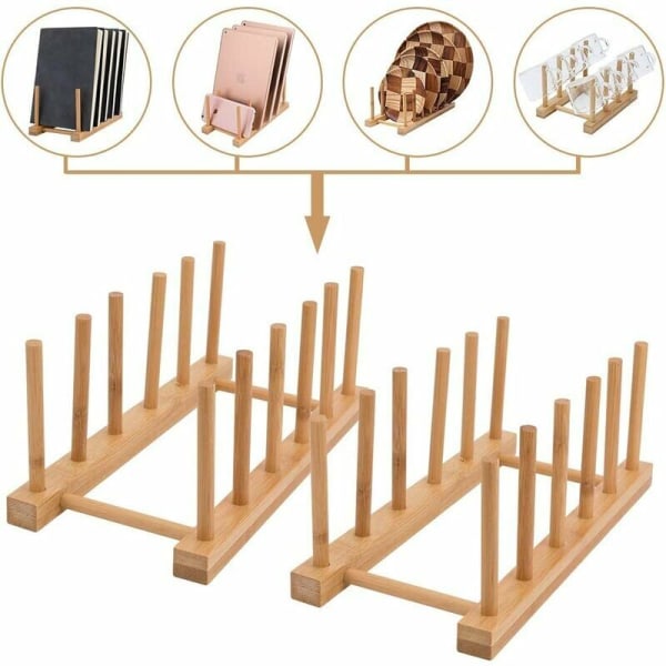 Förvaringsställ i bambu för kök, diskställ i bambu, tallriksställ i bambu, skärbräda i trä, glasbehållare, skärbräda