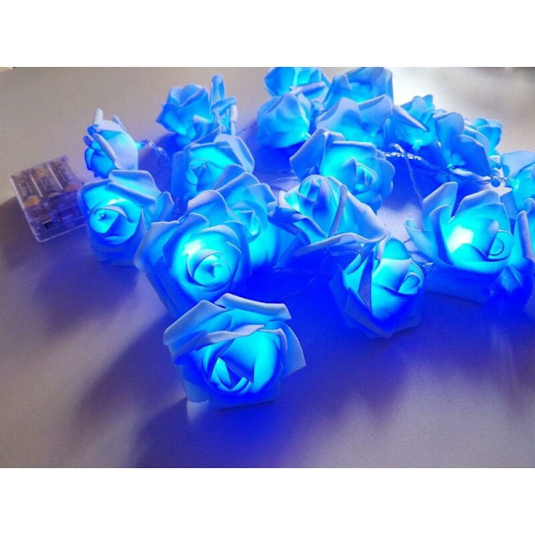 Batteridrivna LED-rosljussträng för bröllop, fest, födelsedag, festival, inomhus- eller utomhusdekoration (blå ros, blått ljus, 2 m) - 20 LED-lampor