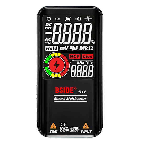 Smart digitalt multimeter Høy presisjon helautomatisk spenningsindikator Hjemmetestinstrumenter（S11，Svart）