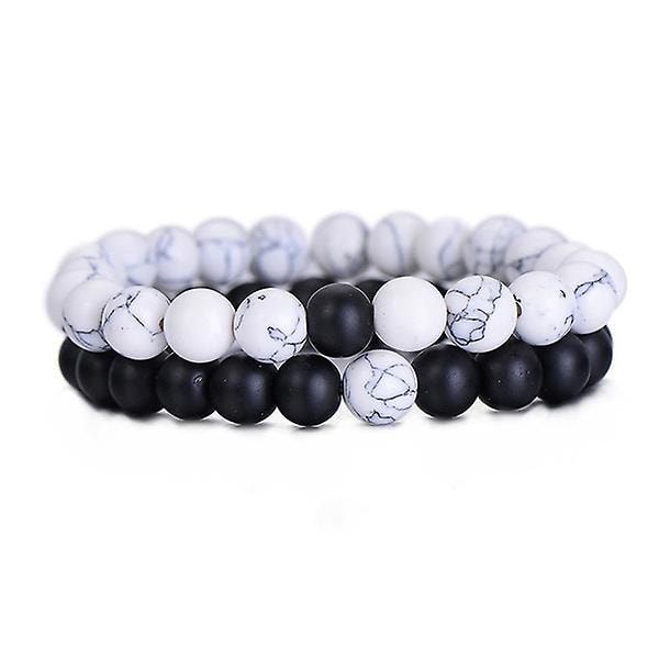 2 stk/sett Par Distanse Armbånd Klassisk Naturlig Stein Hvit Og Svart Yin Yang Perlearmbånd For Menn Kvinner Beste Venn (svart og hvitt)
