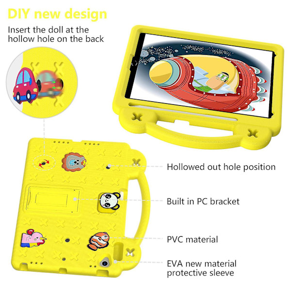 Cartoon Pattern Case For Ipad Pro 10.5 Inch Air 10.5 Inch 2019 With Handle, Adjustable Stand, Shockproof, Kid Friendly Design Cover（Yellow）
