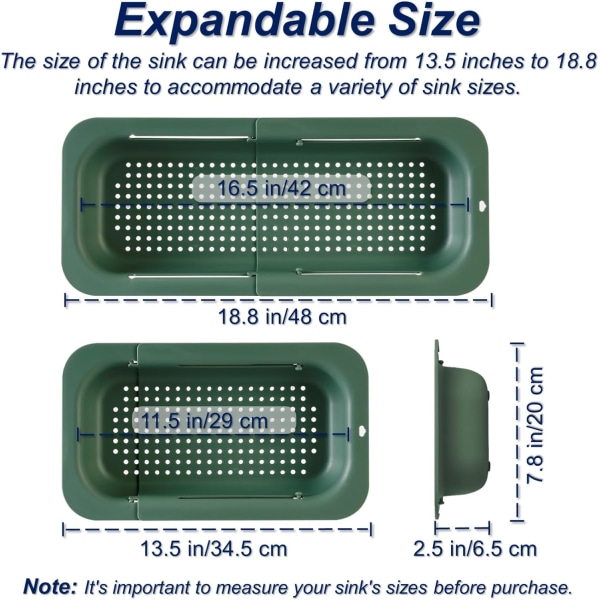 Retractable Folding Sink Strainer Basket - Green: Ihanteellinen hedelmien ja vihannesten pesuun, pastan valuttamiseen ja astioiden kuivaamiseen, säädettävissä altaan päälle