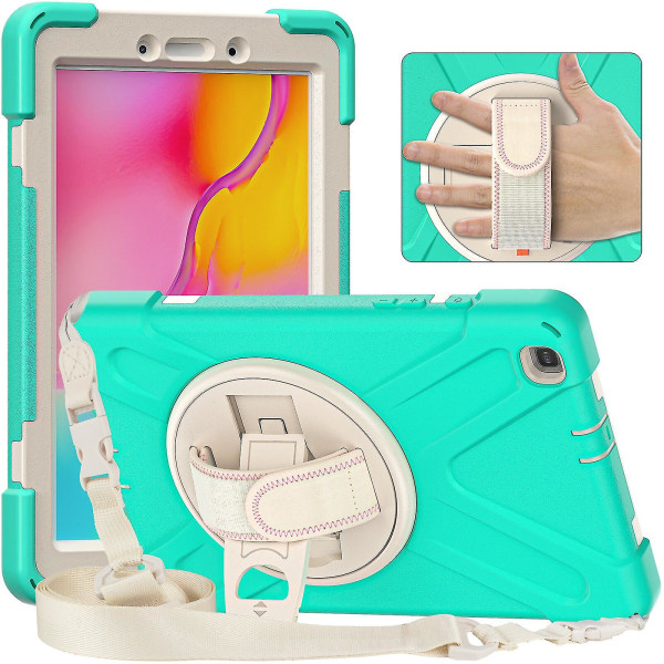 Nytt handrem-designfodral för Samsung Tab A 8 2019 T290 med axelrem, justerbart stativ, fallskyddsskydd（Mintgrön）