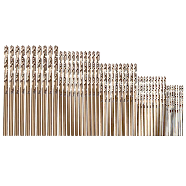 50 stk. Drillforce Tools M35 Cobalt Bor Sæt, HSS-CO Bor Sæt 1-3MM, til Boring i Hærdet Stål, Støbejern og Rustfrit Stål (guld)