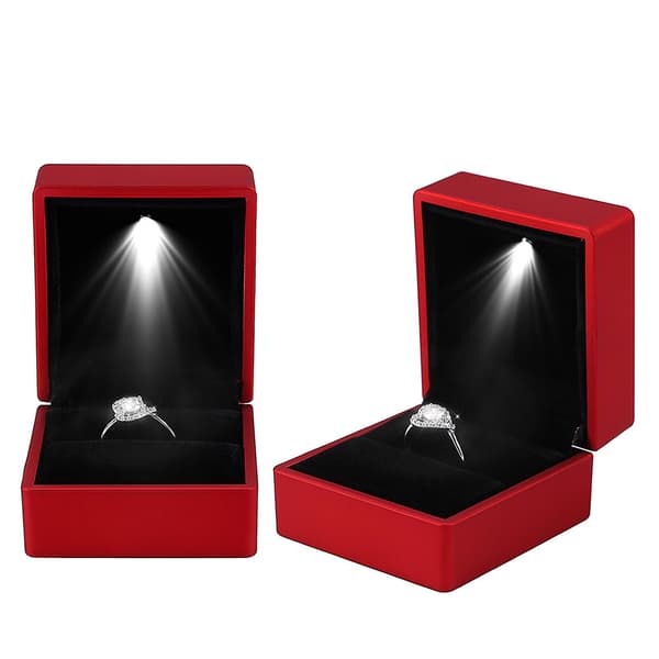 Trendig LED-upplyst ringförvaringslåda smyckesdisplayfodral present röd