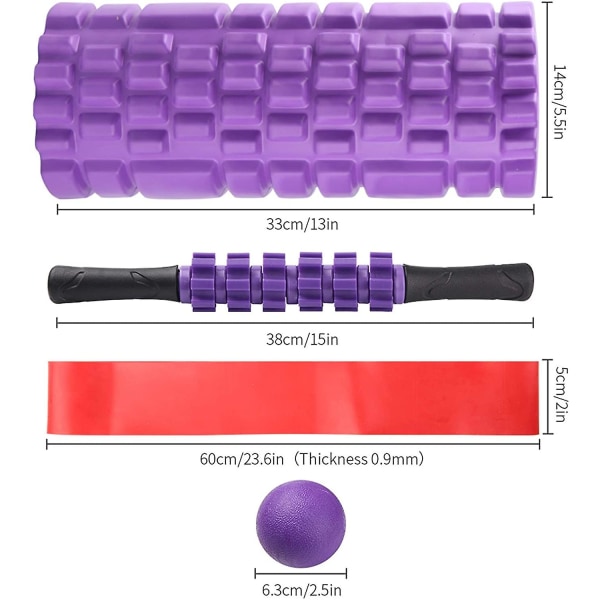 Fascia Roller Set 5 i 1, Skumrulle Massasjerulle Med Håndtak, Treningsbånd, Massasjeballer For Fascia Trening Av Muskler