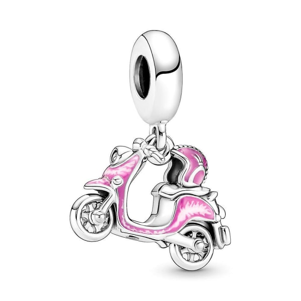 pink motorcykelMat farve Murano glas charm 925 sterling sølv perler til armbånd, Halloween fødselsdag smykker gaver kvinder piger