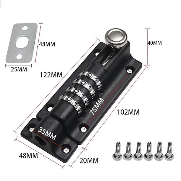 Skyvekode Dørlås - Metall Dørlås, 4-sifret Kombinasjonslås, Tamper Proof