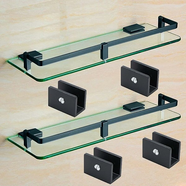 12 st glasklämmor i aluminium, justerbara glasavdelare för 10-12 mm tjocka glashyllor, badrum, balkong (med skruvar)