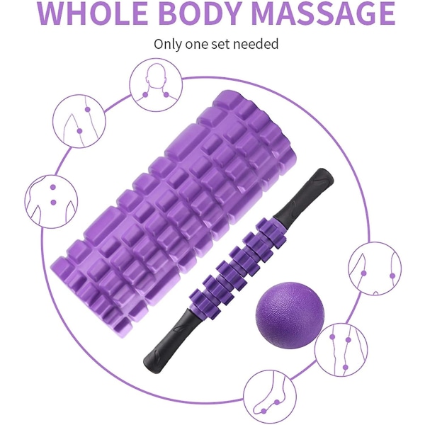 Fascia Roller Set 5 i 1, Skumrulle Massasjerulle Med Håndtak, Treningsbånd, Massasjeballer For Fascia Trening Av Muskler