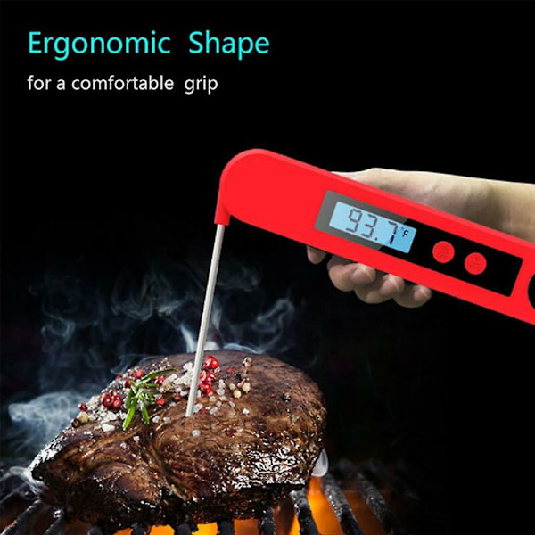BBQ BBQ Fällbar Sondtermometer Matlagning Digital Kökstermometer (Röd)