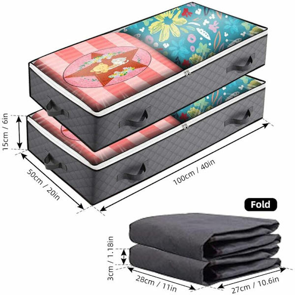 Förvaringsväska under sängen, förvaring under sängen för kläder, filtar och skor, 3-lagers non-woven tyg, 2-pack ??C 40\" x 20\" x 6\" (mörkgrå)