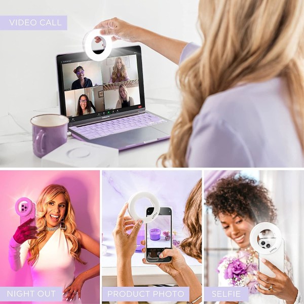 Selfie Ring Light til telefon Genopladelig mobiltelefon Ring Light Clip On til iPhone, Android og bærbare kamera | 3 justerbare lystilstande | Skønhed og