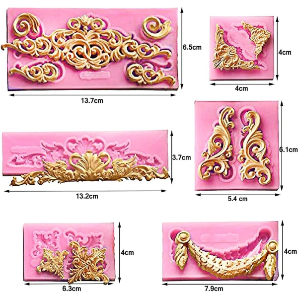 (sett med 6)barokke fondantformer for kakepynt krøller Scroll blondekant Godteri silikonform for sukkertøy