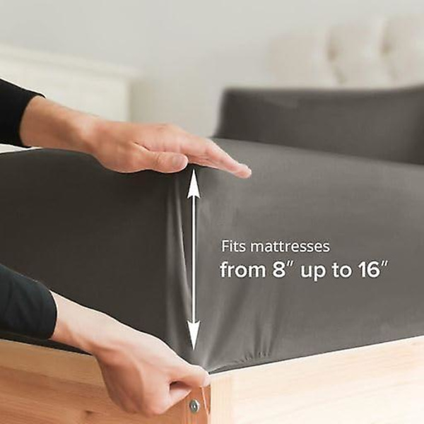 Queen size lakanset - Andningsbart och kylande hotell lyx extra mjukt - Djupa fickor - Lätt att passa - 4-delat set - Rynkfri - Bekväm mörkgrå sänglakan