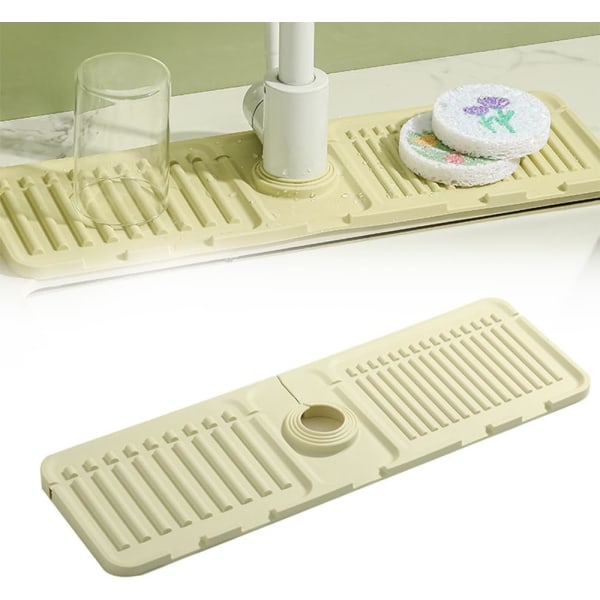 Køkkenvask Stænkbeskyttelse Silikone Dræn Måtte - Hurtigtørrende Sten Vask Bakke, Køkken Badeværelse Vask Beskytter (Off White)