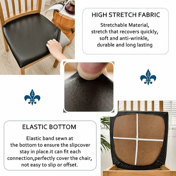 Vattentät stolsöverdrag Stolsöverdrag i PU-läder Matstol Stretchbar Tvättbar Stolsöverdrag Svart 4-pack