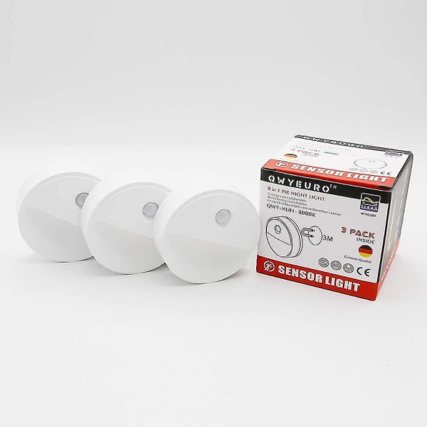 Ny LED-nattlys med bevegelsessensor, varmt hvitt lys, integrert krok, gave