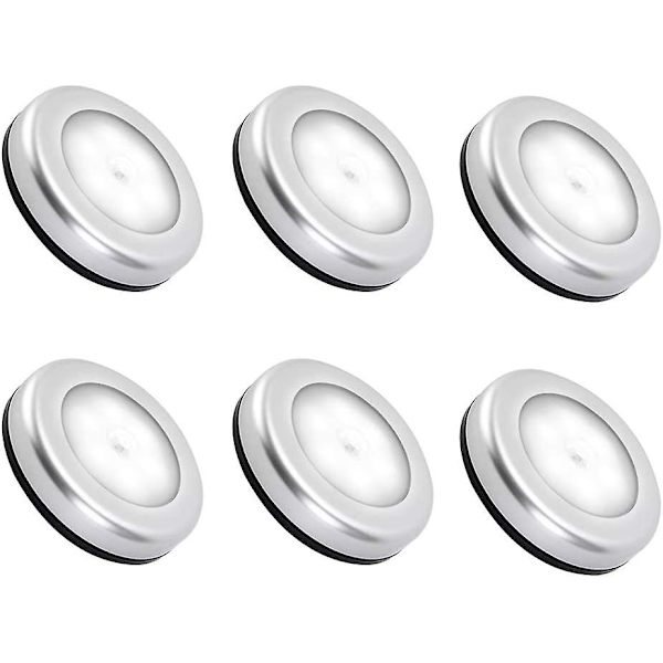 Nattlampa med rörelsesensor inomhus, LED-rörelsesensor batteridriven lampa för trappor, LED-belysning automatisk på/av 3m självhäftande (6 st, kallvitt)
