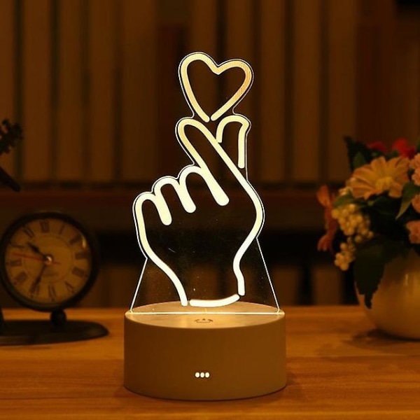 Akryl 3d-lampa Led nattljus Sovrumsdekoration Romantiskt hjärta Kanin Bordslampa Alla hjärtans dag påskdekorFinger
