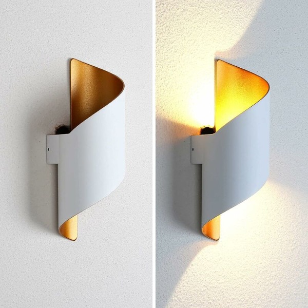 Modern vägglampa LED vägglampa 10W spiralformad modern design metall vägglampor 3000K varmvit belysning för sovrum vardagsrum trappor (vit)