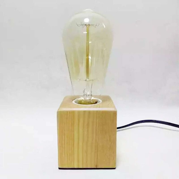 Trä kub bordslampa E27 sockel 1,8 m sladd med strömbrytare Max 60W Edison industriell retro dekorationslampa Används i sovrum vardagsrum studio café bar
