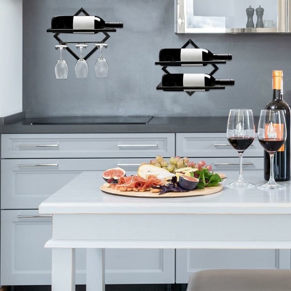 Väggmonterat vinställ i metall, hopfällbart och hängande vinskåp för 2 flaskor, väggmonterat vinskåp för kök, bar och källare (2 modeller)