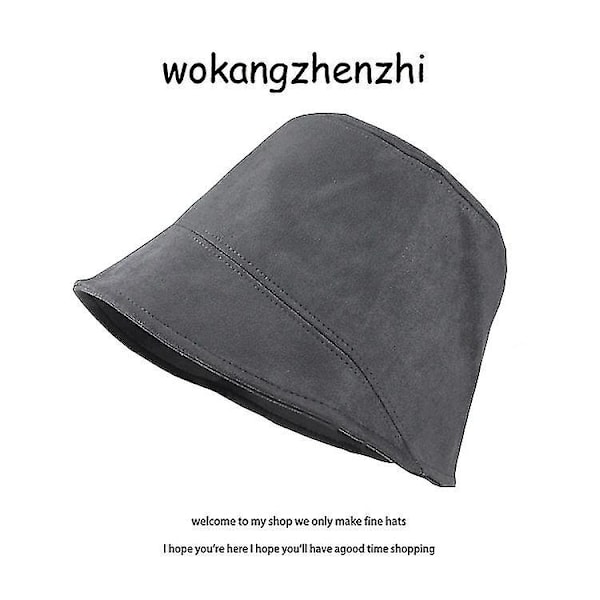 Sydkorea Ins Höst Och Vinter Solid Fär Mocka Fiskarehatt Kvinnlig Nisch Designer Ansikte Liten Bassäng Kepss Bucket Hat（Grå）