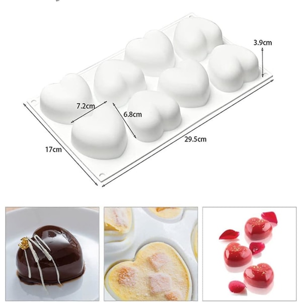 Hjerteformet chokoladeform Multi Cube Form, silikoneform til bagning af chokoladekage og fremstilling af 3d håndlavede stearinlys (2 stk.)