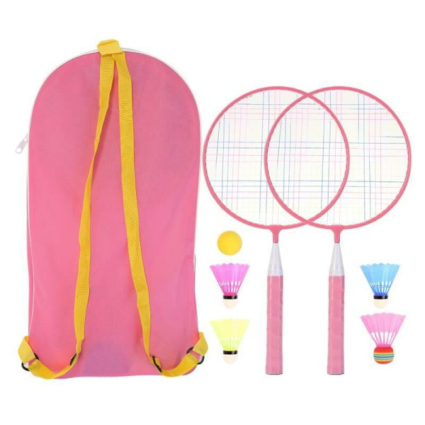 Badmintonset för barn, 2 badmintonracketar, 4 fjäderbollar, 1 skumboll för inomhus- och utomhussporter