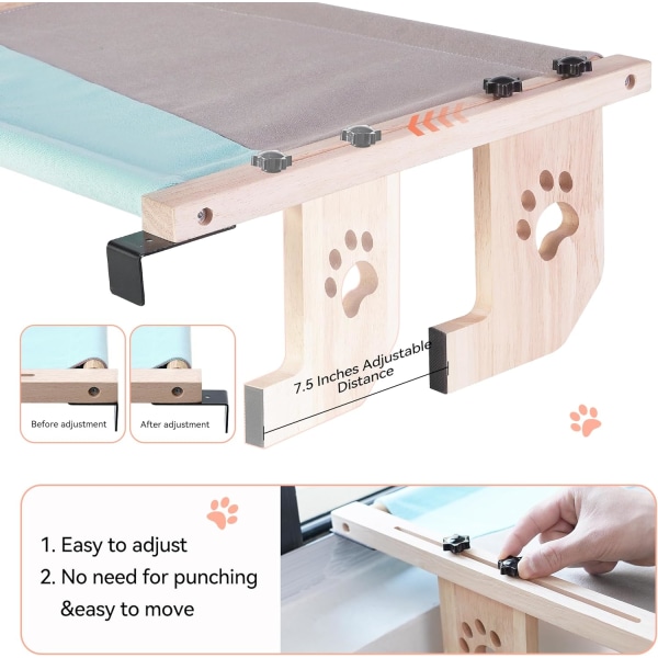 Kattevindueshammock, kattevindues sengestol, nem at justere, egnet til vinduer og skabe, grå-blå