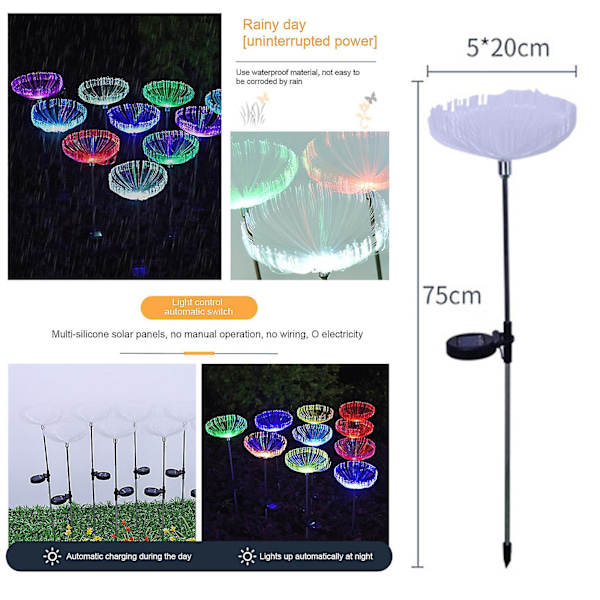 Solcells LED fiberoptisk manet gräsmatta lampa färgglad ljusfärg byte festival dekoration mark