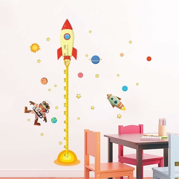 longziming Planet Space Raket Höjd Tillväxt Mättabell Väggdekor Avtagbar DIY Nursery Baby Nursery Sticker Väggdekoration