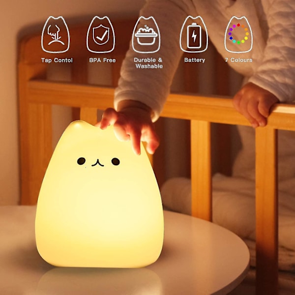 Nattlampa Touch Sensor Katt Silikon Djur Ljus Färgglada Barn Sovande Kreativ Sovrum Skrivbord Dekor Lampa