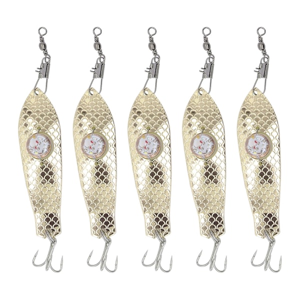 LED Fiske Lokke Lys - 5PCS Rustfritt Stål Flasher Agn med Gull LED Lys for Fiske Tilbehør