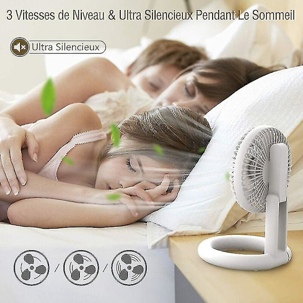 Sammenfoldelig USB-ventilator, mini lydløs ventilator, bærbar lydløs USB-ventilator med 3 justerbare hastigheder