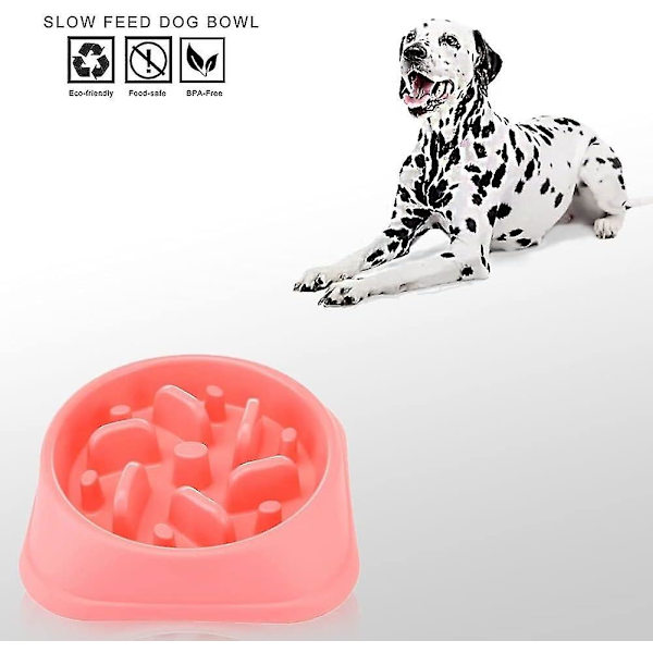 Långsam utfodring hund långsam matare skål halkfri design rolig interaktiv utfodring hundar (rosa)