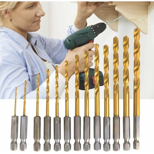 Hex Shank Borr Bits Set, 13 st 1/4\" Hög Hastighet Stål Borr Bits Set för 1.5-6.5mm Spiral Spår för Trä Järn Stål Koppar