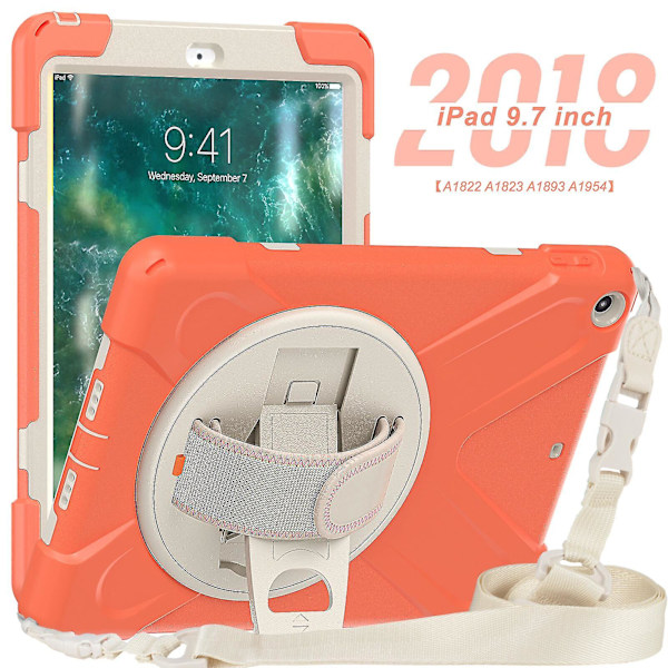 Uusi kotelo 9,7 tuuman iPadille, jossa olkahihna, pyörivä jalusta (korallin oranssi)