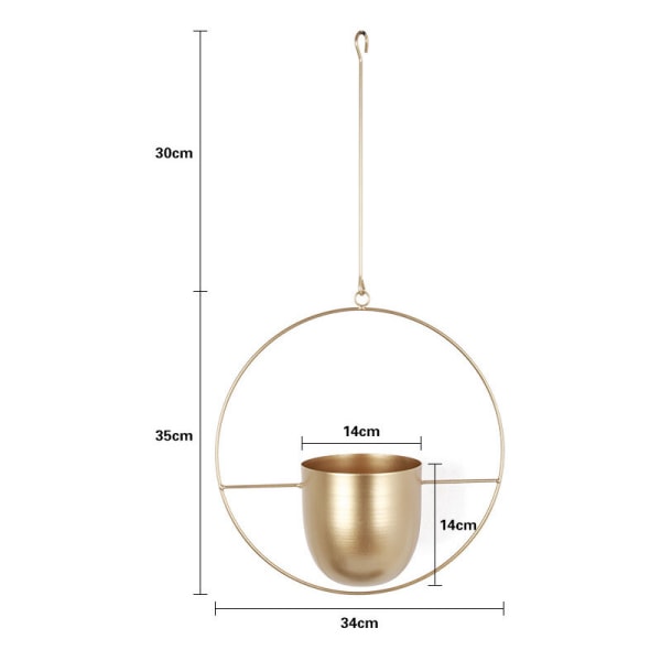 Metallhängande blomkruka - inomhusväxter - utomhus, uteplats, balkong, inomhusväxter, suckulenter, luftväxter (gyllene rund)