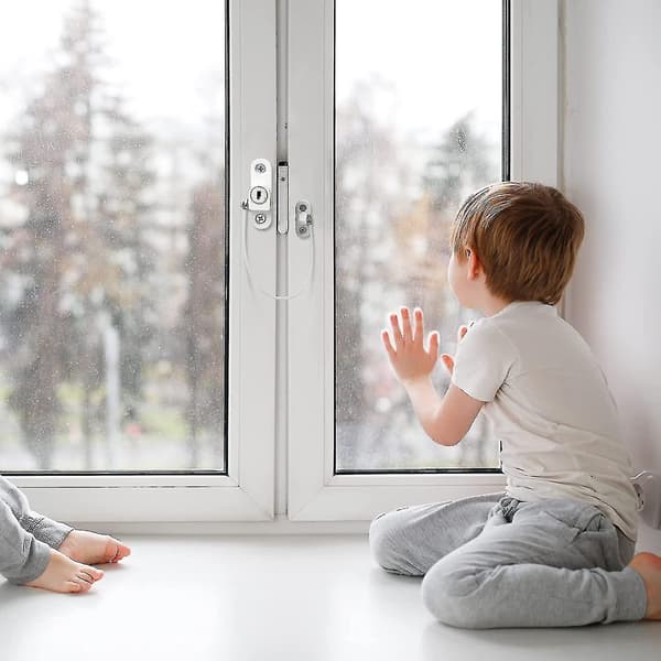 2 stk vindusbegrenselåser, barnesikkerhetswirelåser, nøkkelstyrte vindusrammelåser