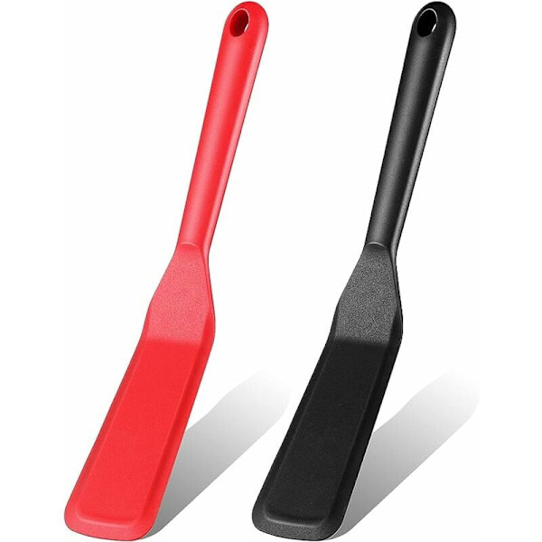 2 st Silikonspatel Omelettspatel Värmebeständig Pannkaksspatel Non-stick Spatel för Matlagning Äggburgare Pizza, Röd, Svart