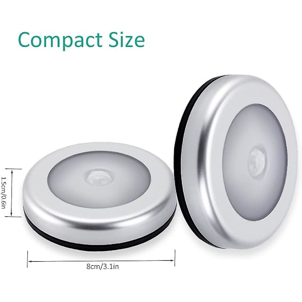 Nattlampa med rörelsesensor inomhus, LED-rörelsesensor batteridriven lampa för trappor, LED-belysning automatisk på/av 3m självhäftande (6 st, kallvitt)