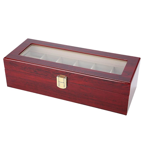 6 Fack Trä Klockförvaring Väska Display Box Hållare Organizer