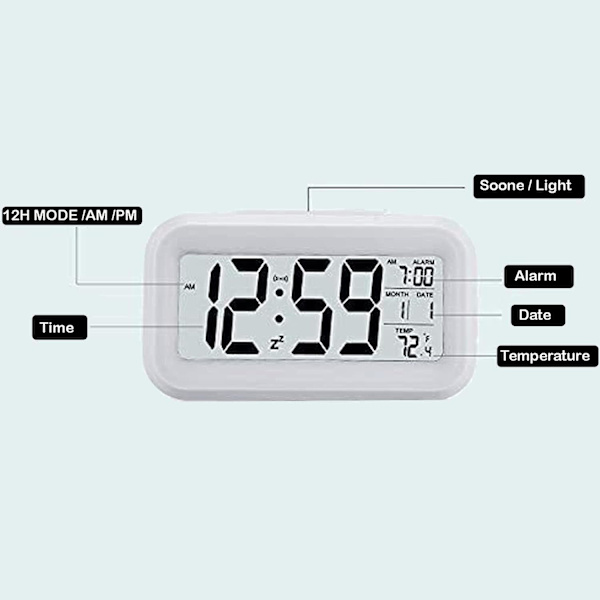 Uppgraderad digital väckarklocka, stor LCD-skärm sängklocka med temperatur