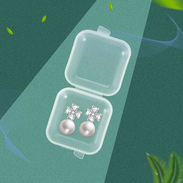 50 pakker små gjennomsiktige plastbeholdere, blandet tomme mini, etui med lokk for små gjenstander og (hvite)